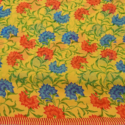 Indian Vintage Sari Yellow Pure Chiffon Silk Printed Saree 5Yd Craft Fabric Sewing Soft Light Sari Dress Making Quilting For Crating