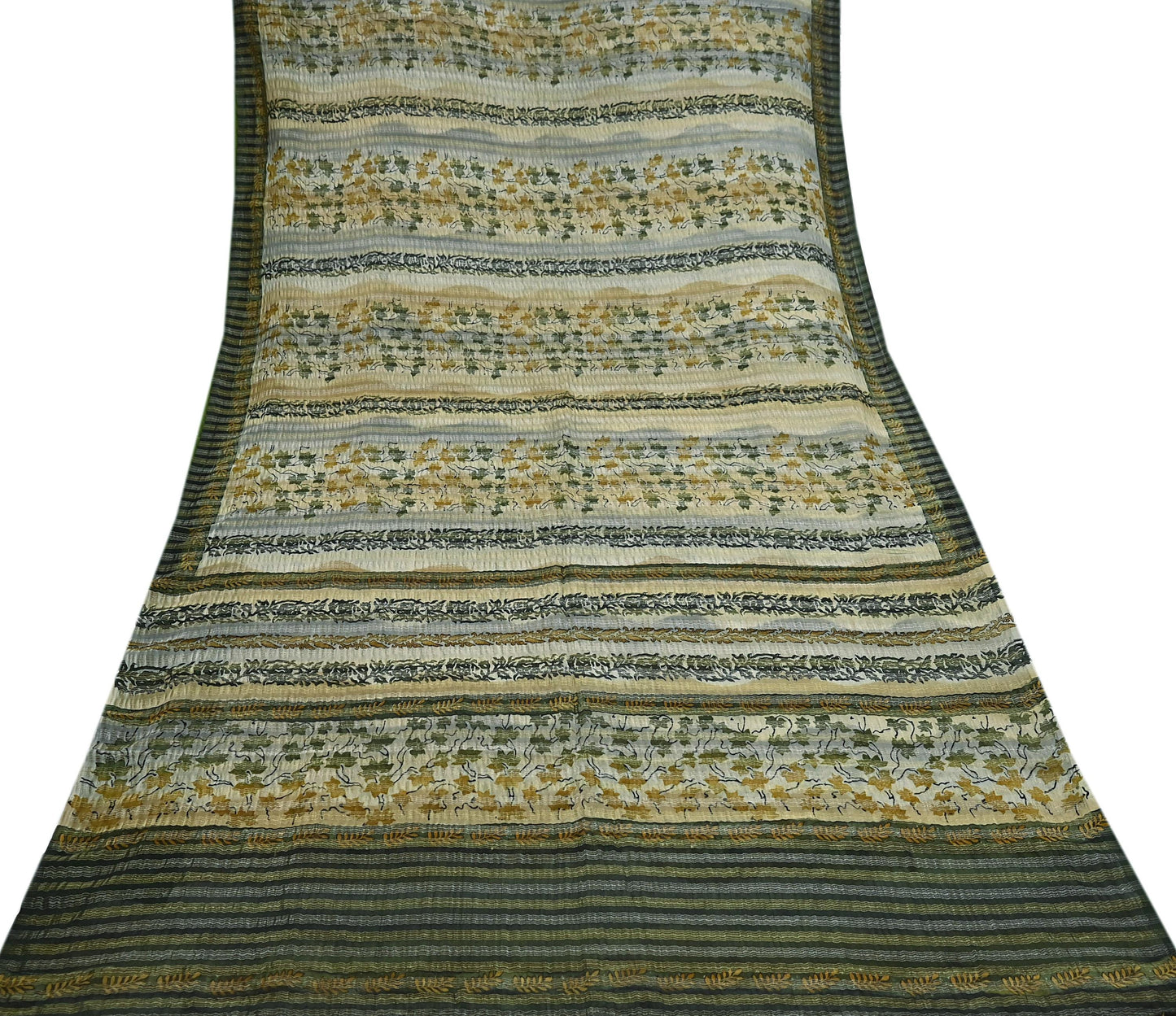 Indian Vintage Sari Gray Pure Georgette Silk Printed Sarees Craft Fabric Sewing 6Yd Soft Dress Making Crafting Quilting Zari