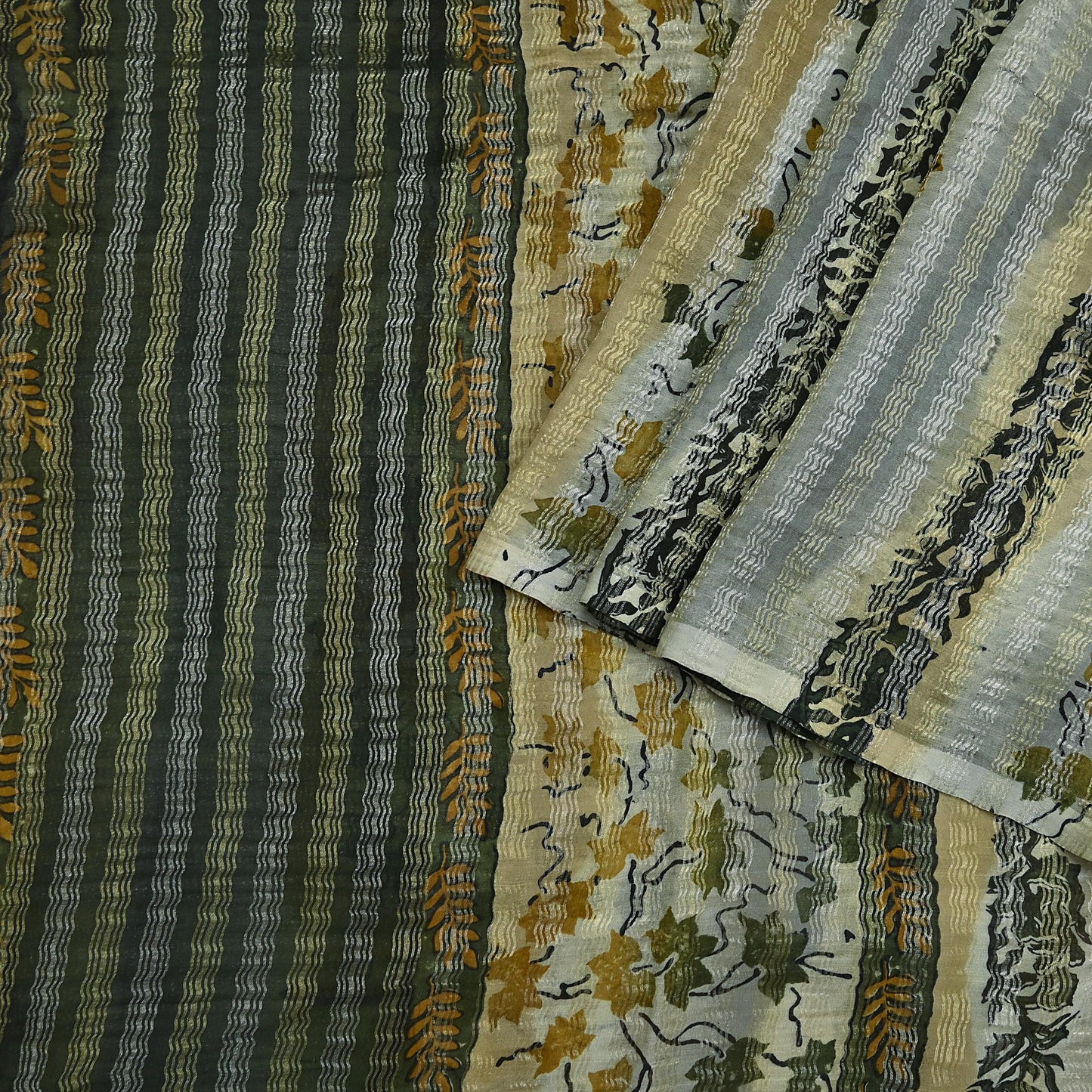 Indian Vintage Sari Gray Pure Georgette Silk Printed Sarees Craft Fabric Sewing 6Yd Soft Dress Making Crafting Quilting Zari