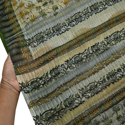 Indian Vintage Sari Gray Pure Georgette Silk Printed Sarees Craft Fabric Sewing 6Yd Soft Dress Making Crafting Quilting Zari