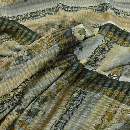 Indian Vintage Sari Gray Pure Georgette Silk Printed Sarees Craft Fabric Sewing 6Yd Soft Dress Making Crafting Quilting Zari