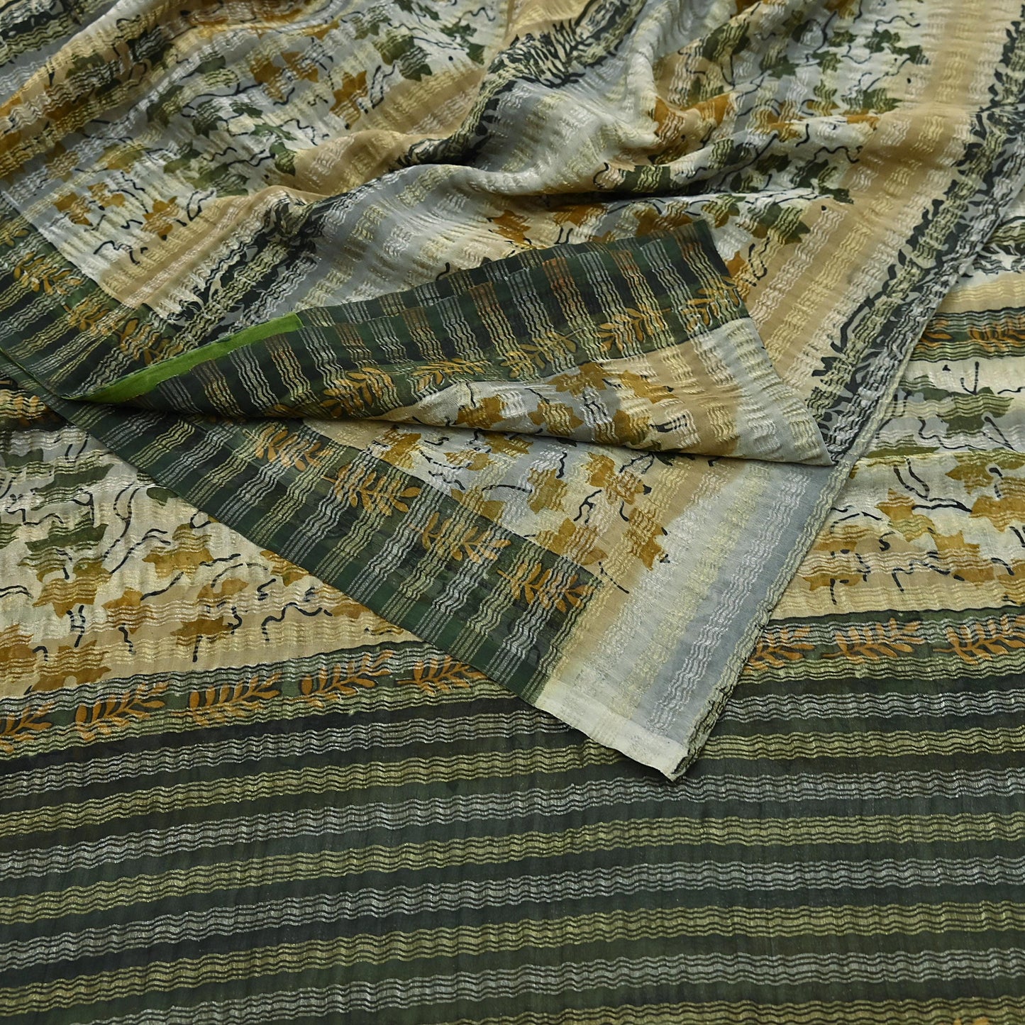 Indian Vintage Sari Gray Pure Georgette Silk Printed Sarees Craft Fabric Sewing 6Yd Soft Dress Making Crafting Quilting Zari