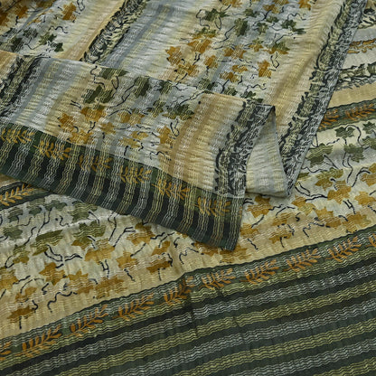 Indian Vintage Sari Gray Pure Georgette Silk Printed Sarees Craft Fabric Sewing 6Yd Soft Dress Making Crafting Quilting Zari