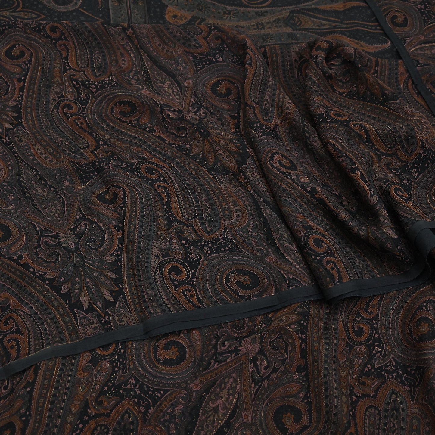 Vintage Saree Black Pure Chiffon Silk Printed Sari Craft Fabric Sewing 5Yard Soft