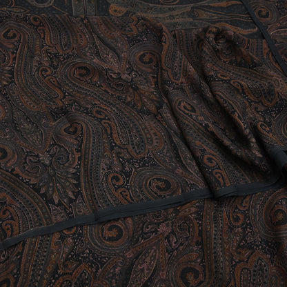 Vintage Saree Black Pure Chiffon Silk Printed Sari Craft Fabric Sewing 5Yard Soft