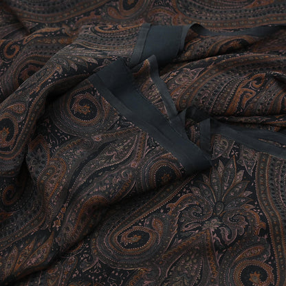 Vintage Saree Black Pure Chiffon Silk Printed Sari Craft Fabric Sewing 5Yard Soft