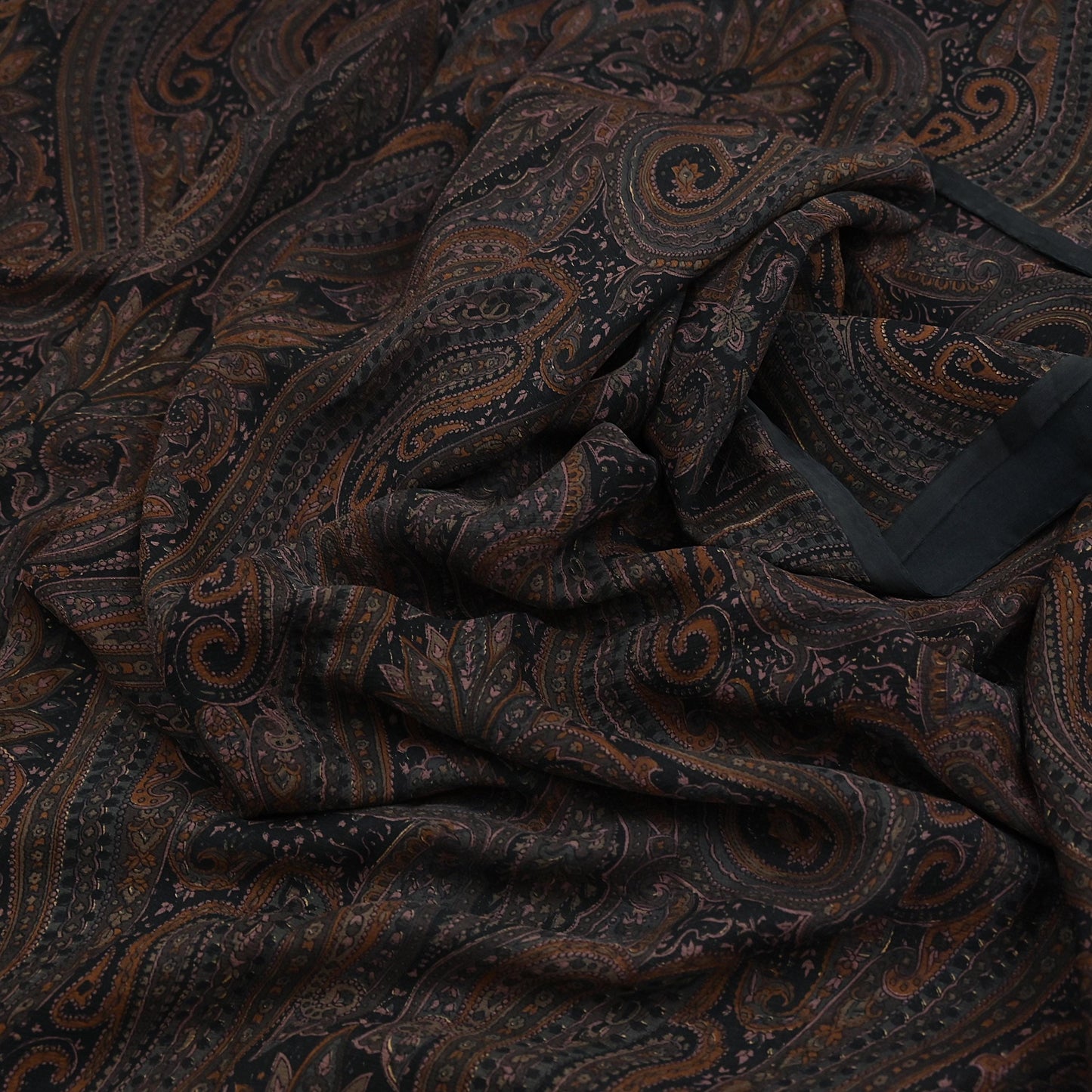 Vintage Saree Black Pure Chiffon Silk Printed Sari Craft Fabric Sewing 5Yard Soft