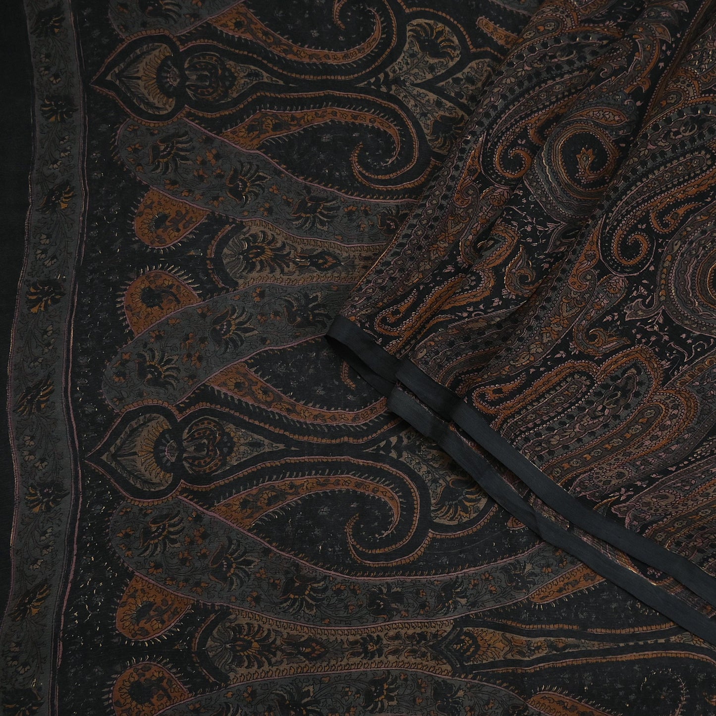 Vintage Saree Black Pure Chiffon Silk Printed Sari Craft Fabric Sewing 5Yard Soft