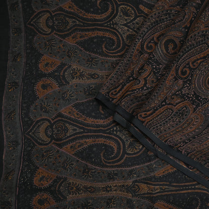 Vintage Saree Black Pure Chiffon Silk Printed Sari Craft Fabric Sewing 5Yard Soft