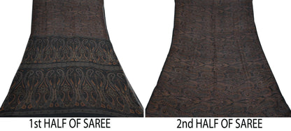 Vintage Saree Black Pure Chiffon Silk Printed Sari Craft Fabric Sewing 5Yard Soft