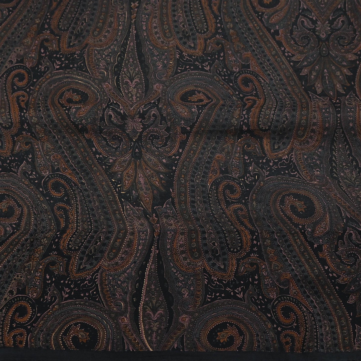 Vintage Saree Black Pure Chiffon Silk Printed Sari Craft Fabric Sewing 5Yard Soft