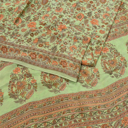 Indian Vintage Sari Green Pure Silk Printed Sarees Craft Fabric 6yd Sewing Dress Making Soft Floral Crafting quilting