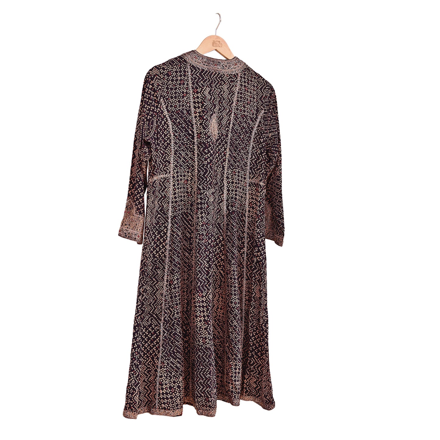 Indian Vintage Ritu Kumar Black Pure Crepe Silk Long Kurta Hand Embroidered Bandhani Printed Designer Ethnic Festive Party Wear Tunic
