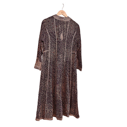 Indian Vintage Ritu Kumar Black Pure Crepe Silk Long Kurta Hand Embroidered Bandhani Printed Designer Ethnic Festive Party Wear Tunic