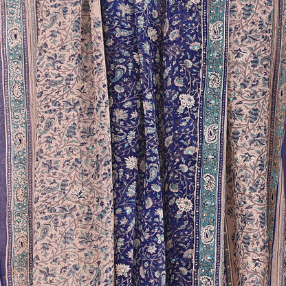 Indian Vintage Blue & Ivory Dupatta Pure Chiffon Silk Long Stole Hand Embroidered Designer By Ritu Kumar Scarves Scarf Zari Zardozi