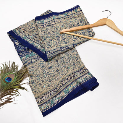 Indian Vintage Blue & Ivory Dupatta Pure Chiffon Silk Long Stole Hand Embroidered Designer By Ritu Kumar Scarves Scarf Zari Zardozi