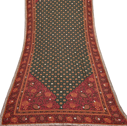 Indian Vintage Heavy Red & Green Dupatta Pure Silk Long Stole Hand Embroidered Designer By Ritu Kumar Scarves Scarf Zari Zardozi