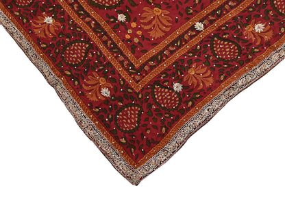 Indian Vintage Heavy Red & Green Dupatta Pure Silk Long Stole Hand Embroidered Designer By Ritu Kumar Scarves Scarf Zari Zardozi
