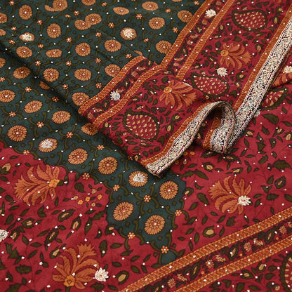 Indian Vintage Heavy Red & Green Dupatta Pure Silk Long Stole Hand Embroidered Designer By Ritu Kumar Scarves Scarf Zari Zardozi
