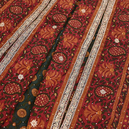 Indian Vintage Heavy Red & Green Dupatta Pure Silk Long Stole Hand Embroidered Designer By Ritu Kumar Scarves Scarf Zari Zardozi