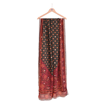 Indian Vintage Heavy Red & Green Dupatta Pure Silk Long Stole Hand Embroidered Designer By Ritu Kumar Scarves Scarf Zari Zardozi