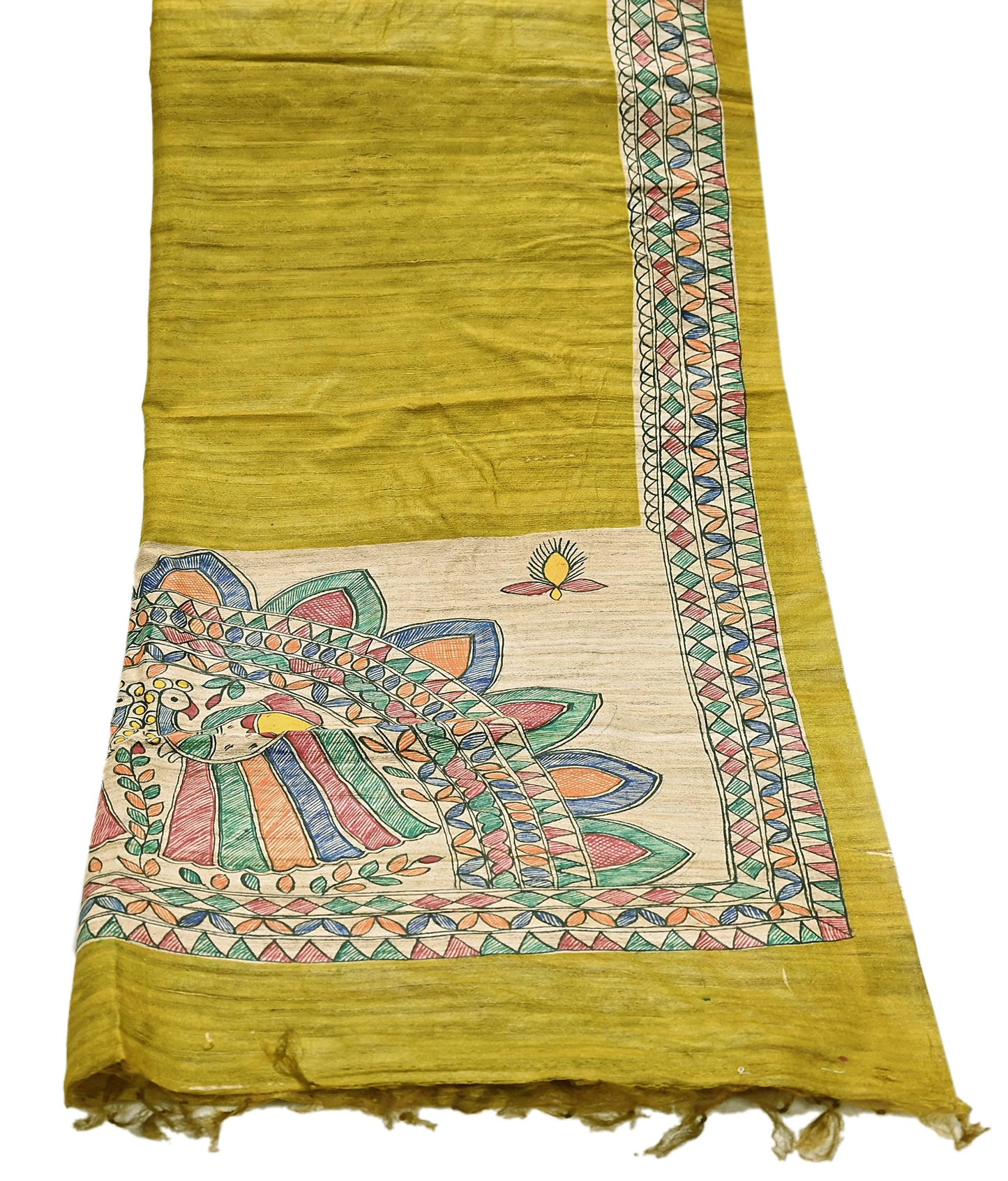 Indian Vintage Beige & Green Dupatta Pure Khadi silk Long Stole Hand Embroidered Scarves Floral Design Stole Veil Wrap