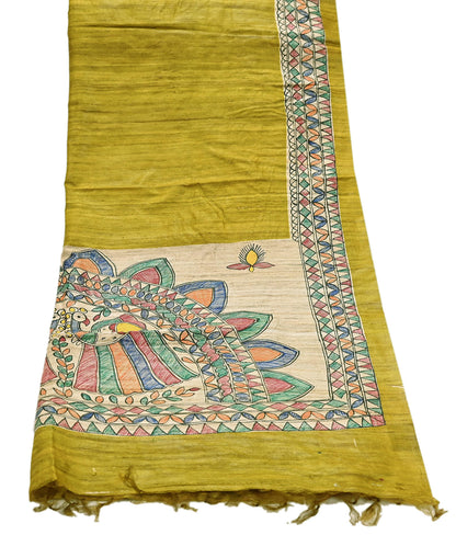 Indian Vintage Beige & Green Dupatta Pure Khadi silk Long Stole Hand Embroidered Scarves Floral Design Stole Veil Wrap