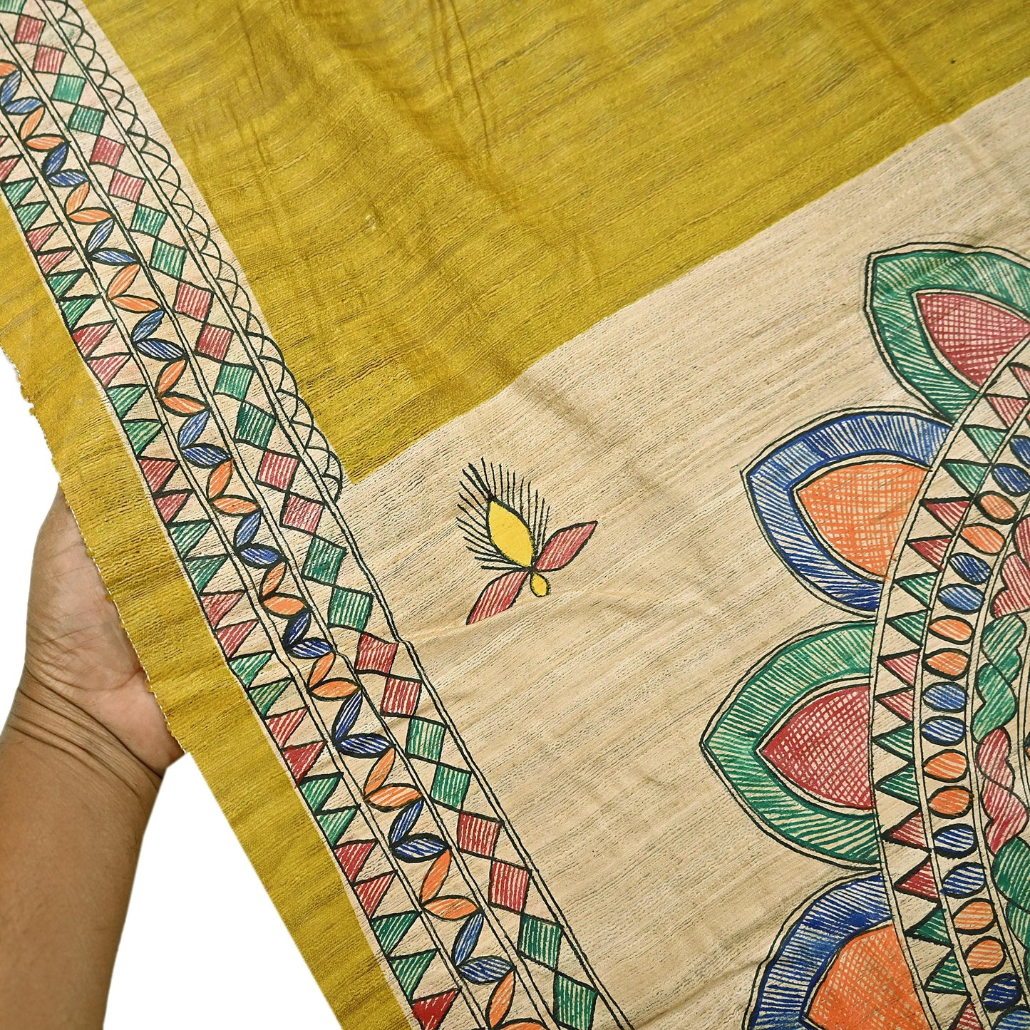Indian Vintage Beige & Green Dupatta Pure Khadi silk Long Stole Hand Embroidered Scarves Floral Design Stole Veil Wrap