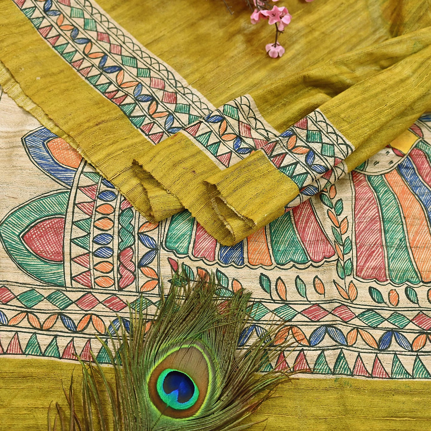 Indian Vintage Beige & Green Dupatta Pure Khadi silk Long Stole Hand Embroidered Scarves Floral Design Stole Veil Wrap