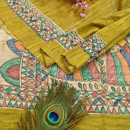 Indian Vintage Beige & Green Dupatta Pure Khadi silk Long Stole Hand Embroidered Scarves Floral Design Stole Veil Wrap