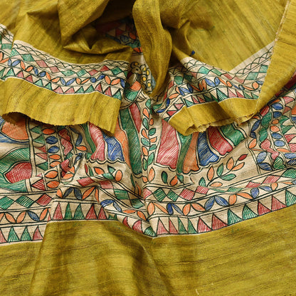 Indian Vintage Beige & Green Dupatta Pure Khadi silk Long Stole Hand Embroidered Scarves Floral Design Stole Veil Wrap