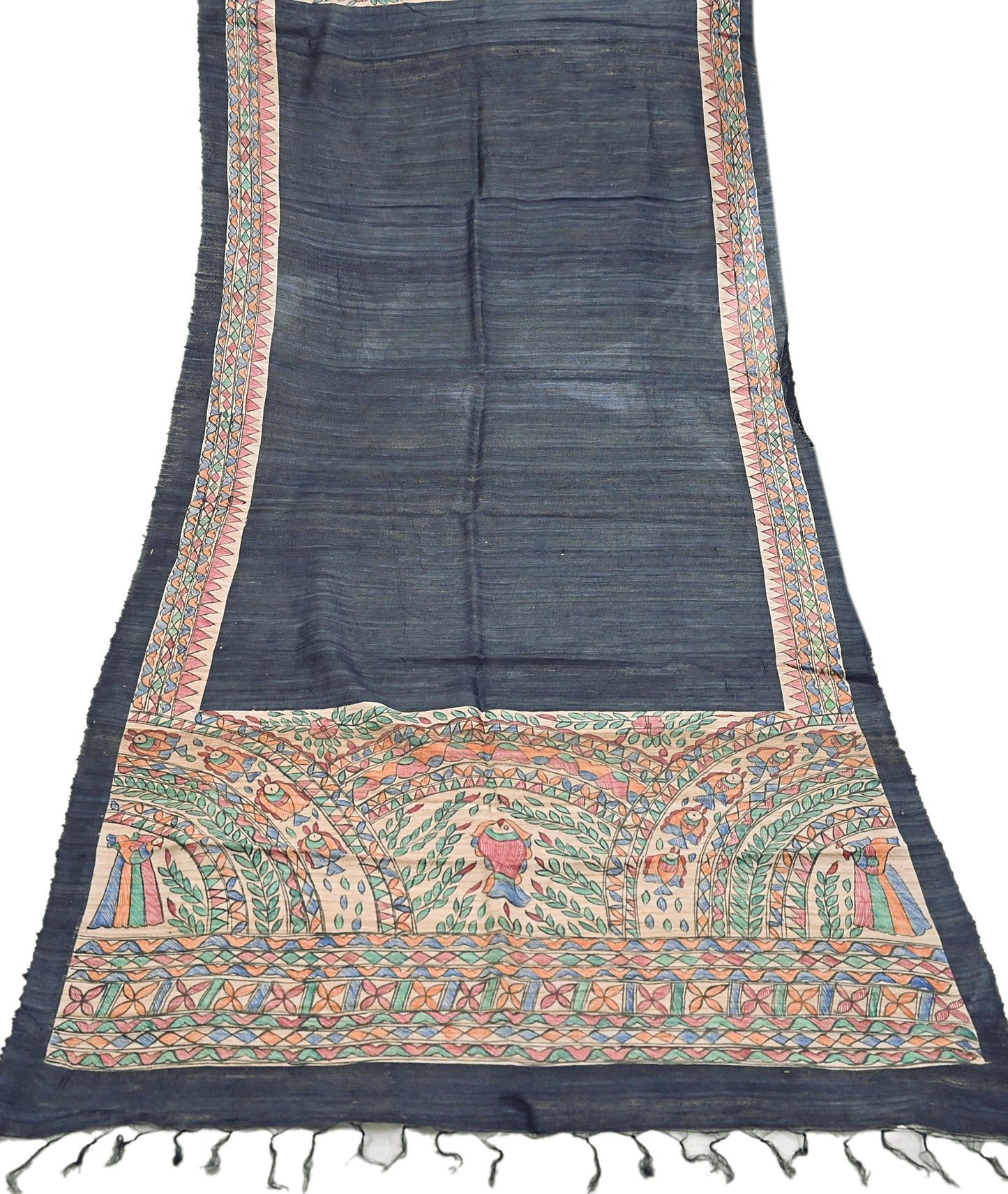 Indian Vintage Beige & Green Dupatta Pure Khadi silk Long Stole Hand Embroidered Scarves Floral Design Stole Veil Wrap
