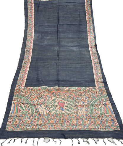 Indian Vintage Beige & Green Dupatta Pure Khadi silk Long Stole Hand Embroidered Scarves Floral Design Stole Veil Wrap