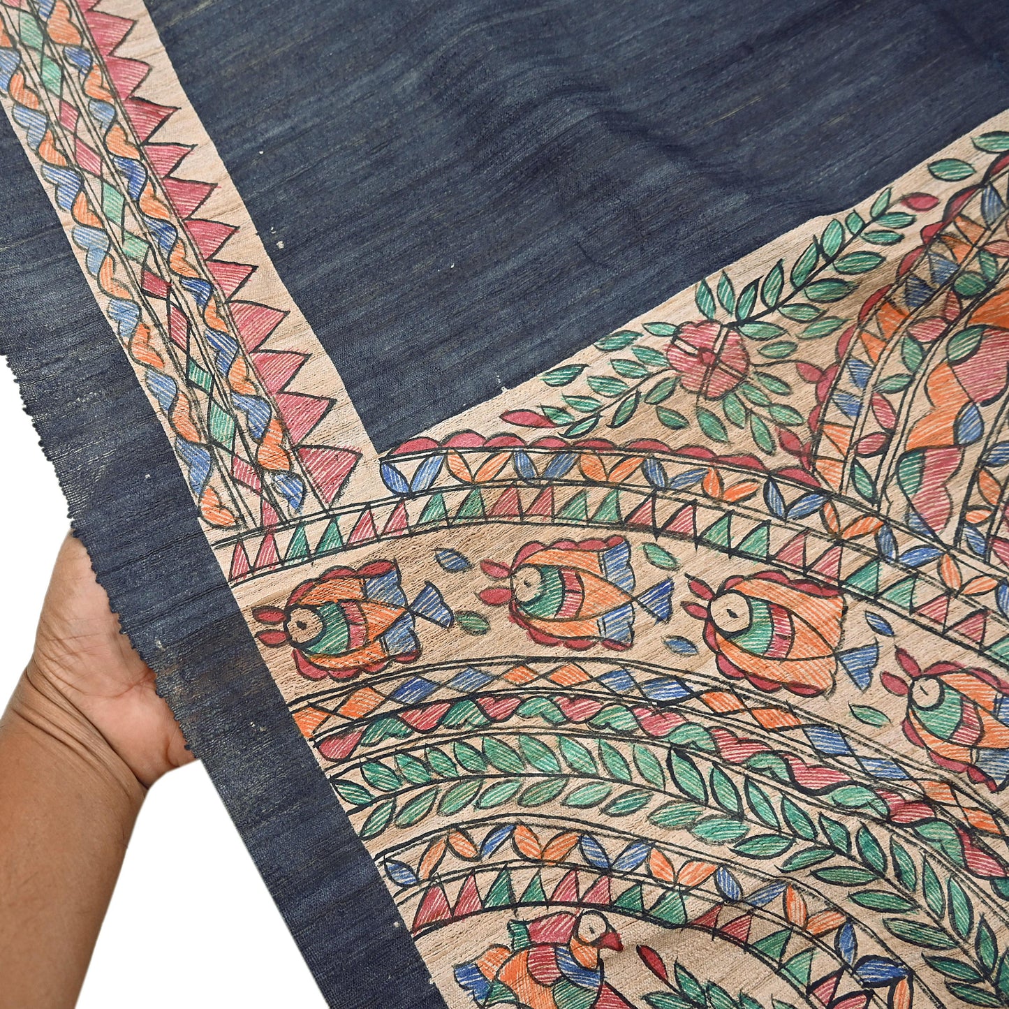 Indian Vintage Beige & Green Dupatta Pure Khadi silk Long Stole Hand Embroidered Scarves Floral Design Stole Veil Wrap
