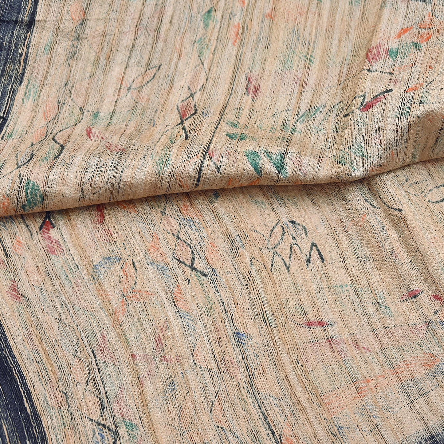 Indian Vintage Beige & Green Dupatta Pure Khadi silk Long Stole Hand Embroidered Scarves Floral Design Stole Veil Wrap