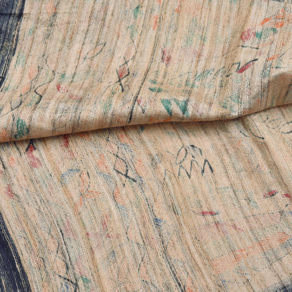 Indian Vintage Beige & Green Dupatta Pure Khadi silk Long Stole Hand Embroidered Scarves Floral Design Stole Veil Wrap