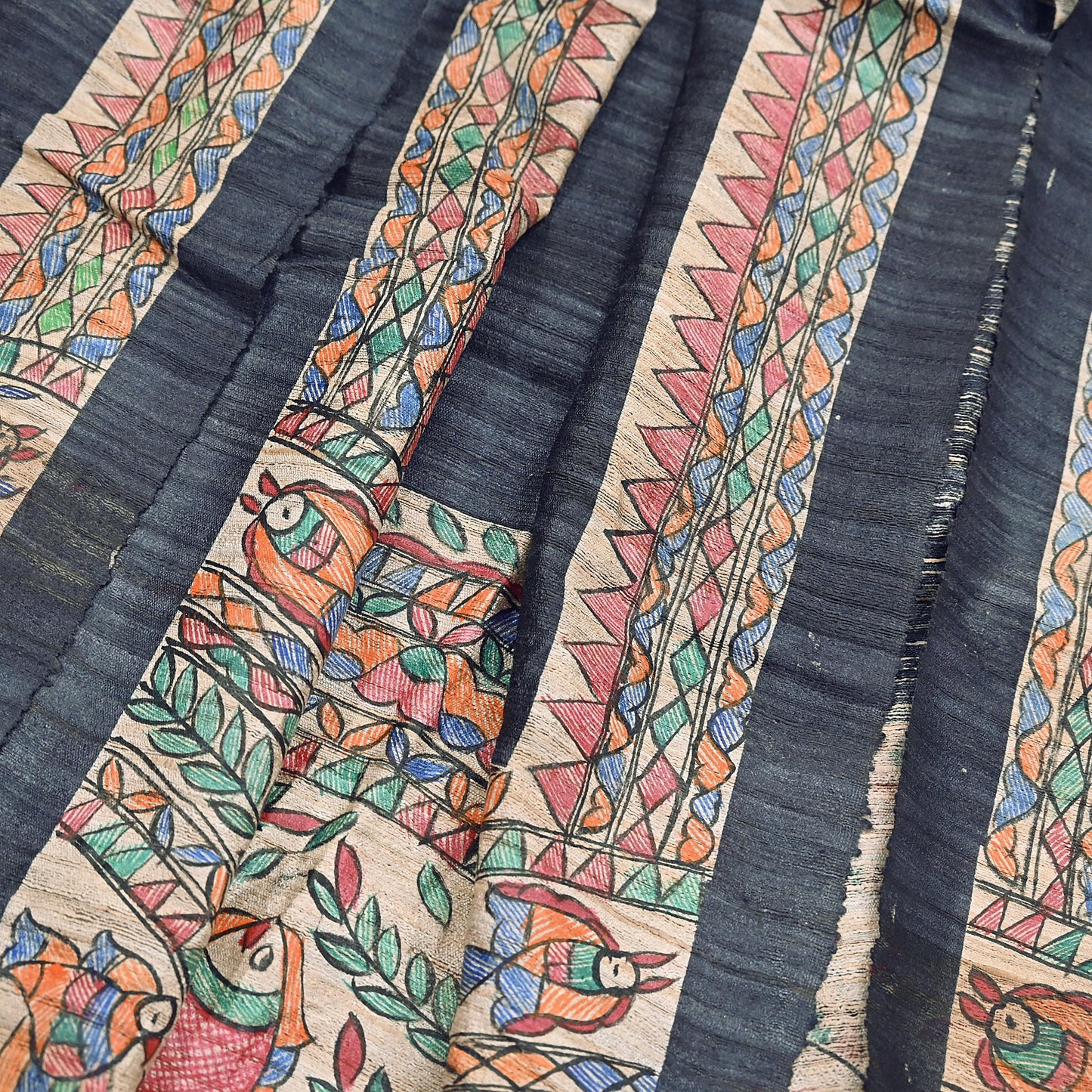 Indian Vintage Beige & Green Dupatta Pure Khadi silk Long Stole Hand Embroidered Scarves Floral Design Stole Veil Wrap