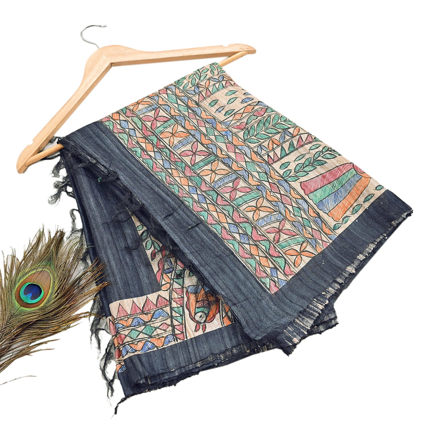 Indian Vintage Beige & Green Dupatta Pure Khadi silk Long Stole Hand Embroidered Scarves Floral Design Stole Veil Wrap