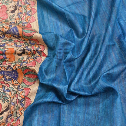Indian Vintage Beige & Blue Dupatta Pure Khadi silk Long Stole Hand Embroidered Scarves Floral Design Stole Veil Wrap