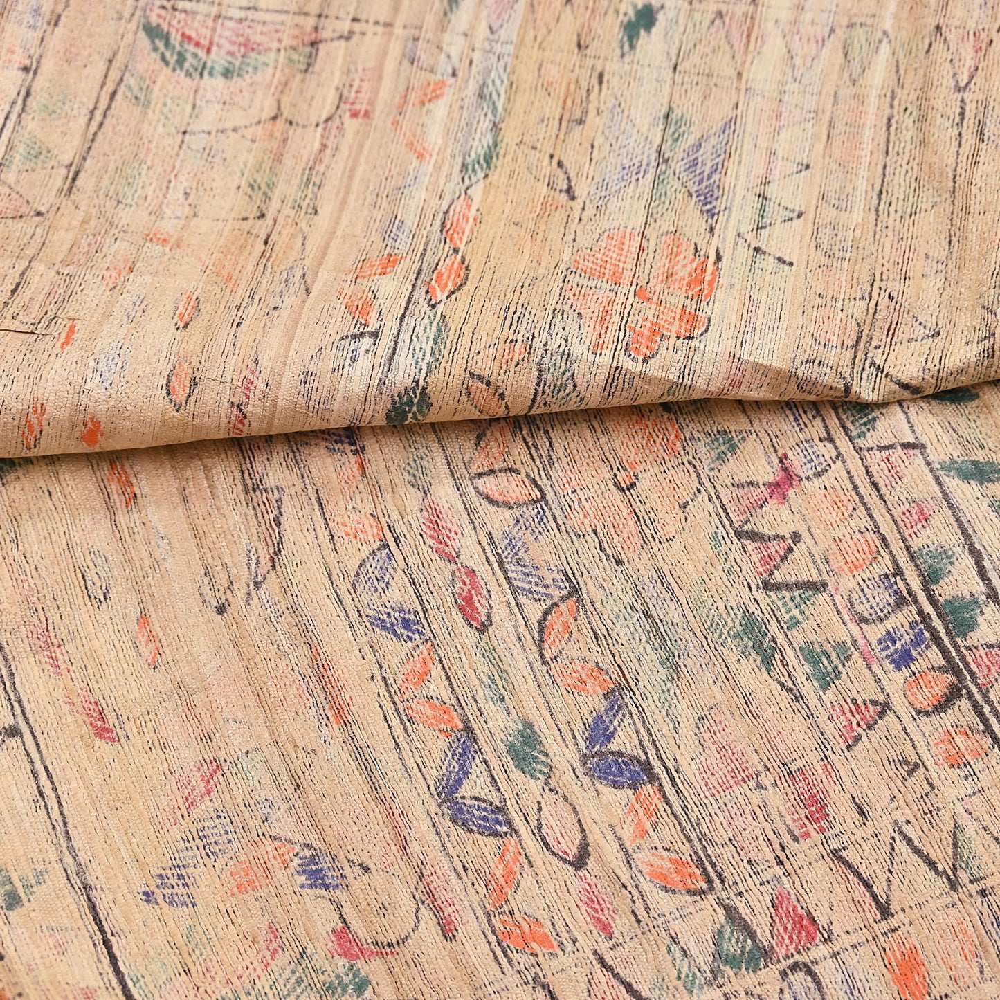 Indian Vintage Beige & Blue Dupatta Pure Khadi silk Long Stole Hand Embroidered Scarves Floral Design Stole Veil Wrap