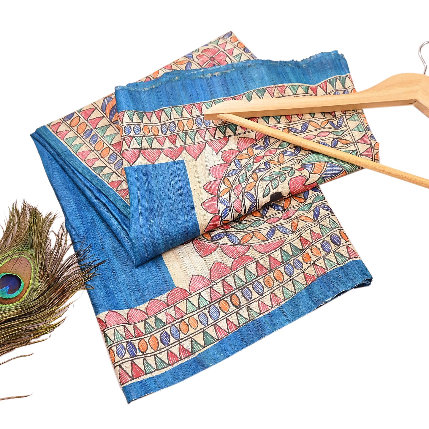 Indian Vintage Beige & Blue Dupatta Pure Khadi silk Long Stole Hand Embroidered Scarves Floral Design Stole Veil Wrap