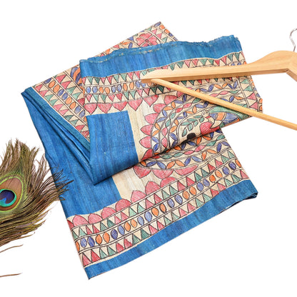 Indian Vintage Beige & Blue Dupatta Pure Khadi silk Long Stole Hand Embroidered Scarves Floral Design Stole Veil Wrap