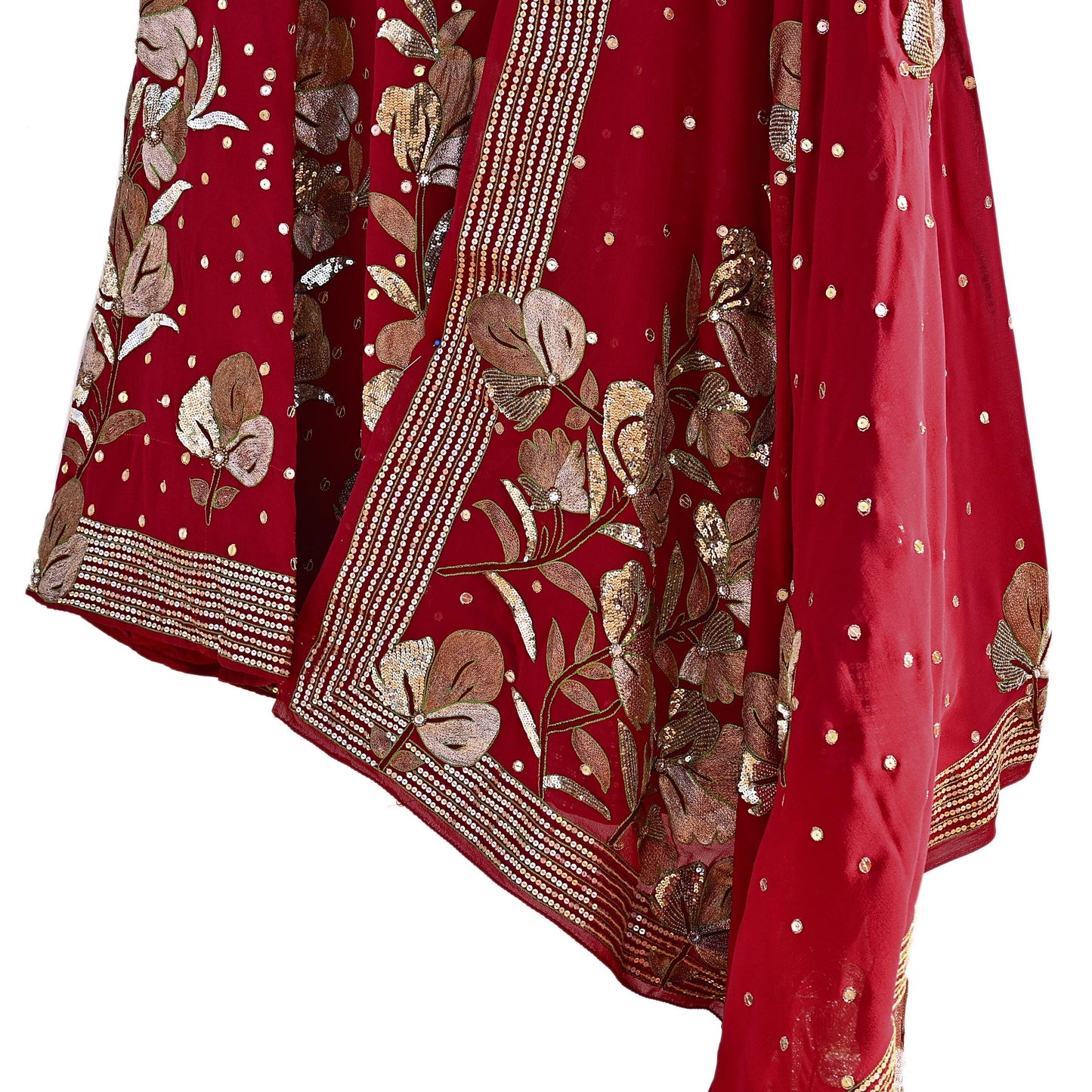 Indian Vintage Heavy Red Pure Georgette Silk Hand Embroidered Lehenga/Dupatta party Wear Zardozi/ Dabka, Zari