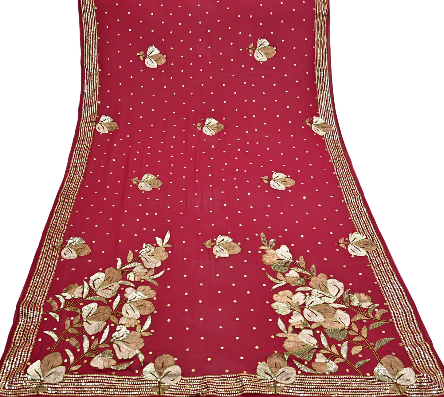 Indian Vintage Heavy Red Pure Georgette Silk Hand Embroidered Lehenga/Dupatta party Wear Zardozi/ Dabka, Zari