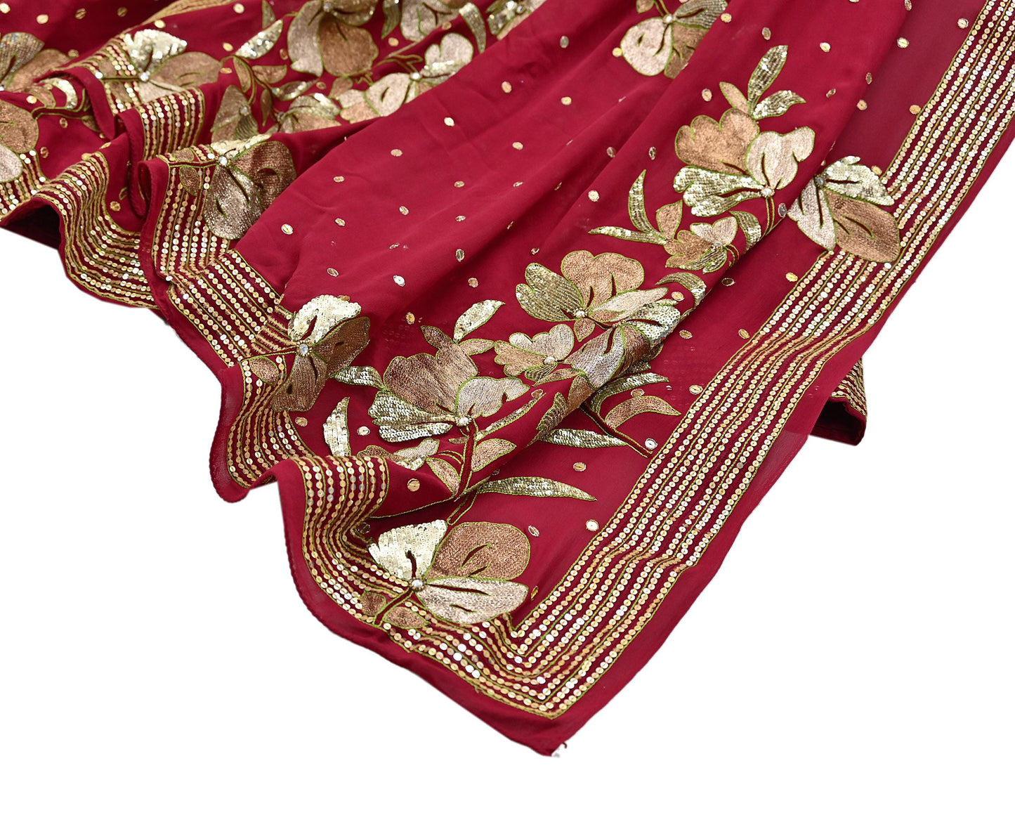 Indian Vintage Heavy Red Pure Georgette Silk Hand Embroidered Lehenga/Dupatta party Wear Zardozi/ Dabka, Zari
