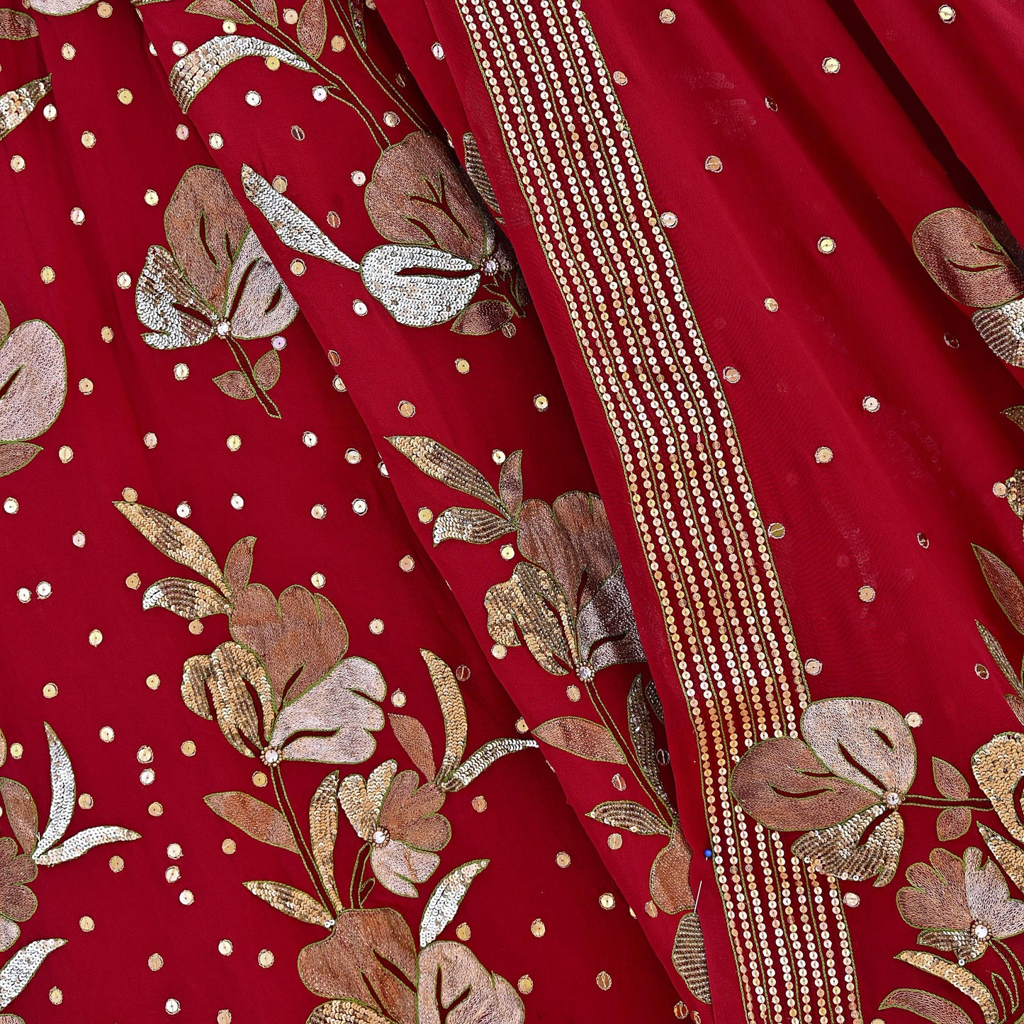 Indian Vintage Heavy Red Pure Georgette Silk Hand Embroidered Lehenga/Dupatta party Wear Zardozi/ Dabka, Zari