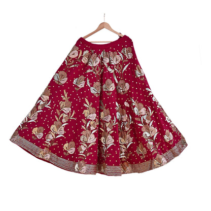 Indian Vintage Heavy Red Pure Georgette Silk Hand Embroidered Lehenga/Dupatta party Wear Zardozi/ Dabka, Zari