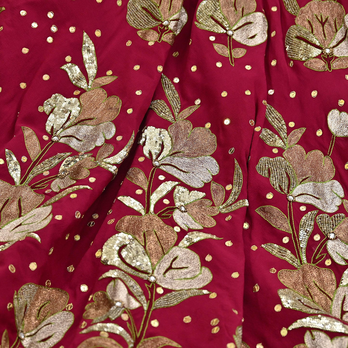 Indian Vintage Red Pure Georgette Silk Hand Embroidered Skirt Bridal Party Wear Bollywood Lehenga Zari