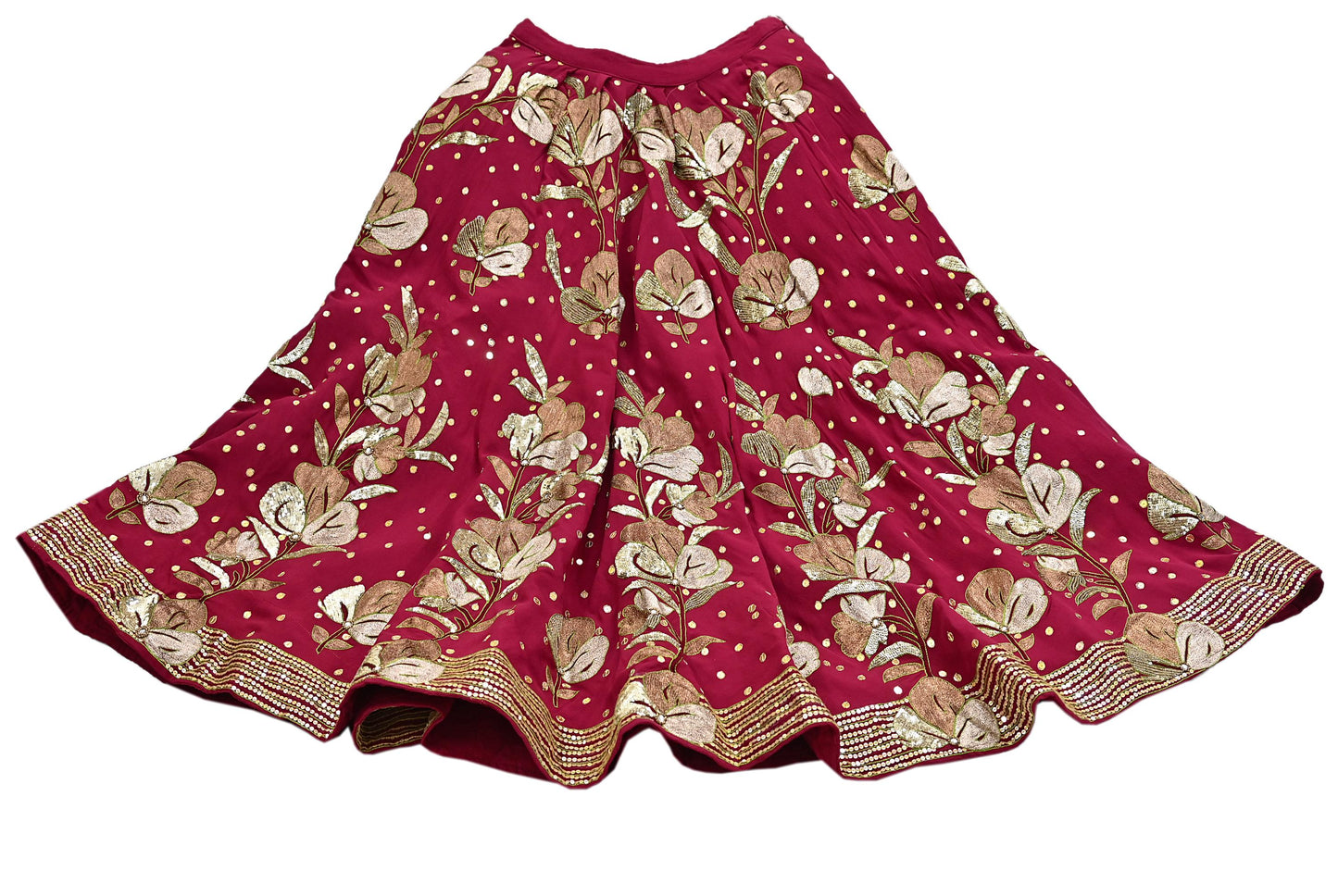 Indian Vintage Red Pure Georgette Silk Hand Embroidered Skirt Bridal Party Wear Bollywood Lehenga Zari