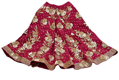 Indian Vintage Red Pure Georgette Silk Hand Embroidered Skirt Bridal Party Wear Bollywood Lehenga Zari